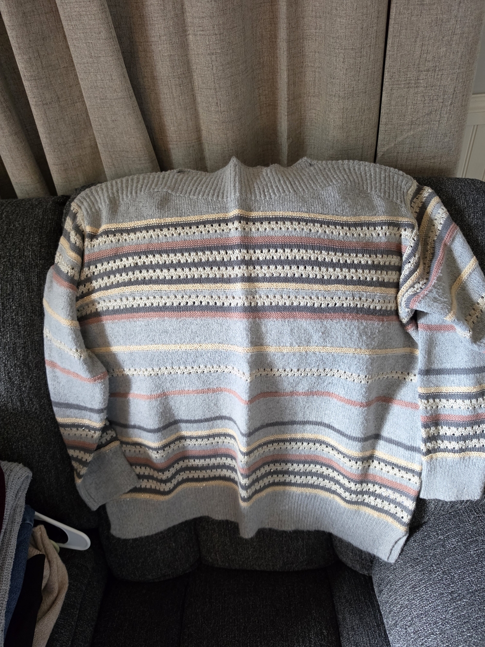 Liz Claiborne Light Grey Striped Crewneck Sweater